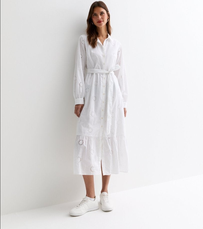 New look witte broderie jurk van 100% katoen maat 34 / 36, Verzenden, New Look, Wit, Nieuw