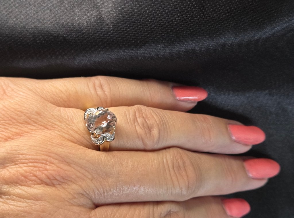 Gouden Vintage ring edelsteen morganiet en diamant. 2026/613, Overige kleuren, ., Ophalen of Verzenden, Zo goed als nieuw