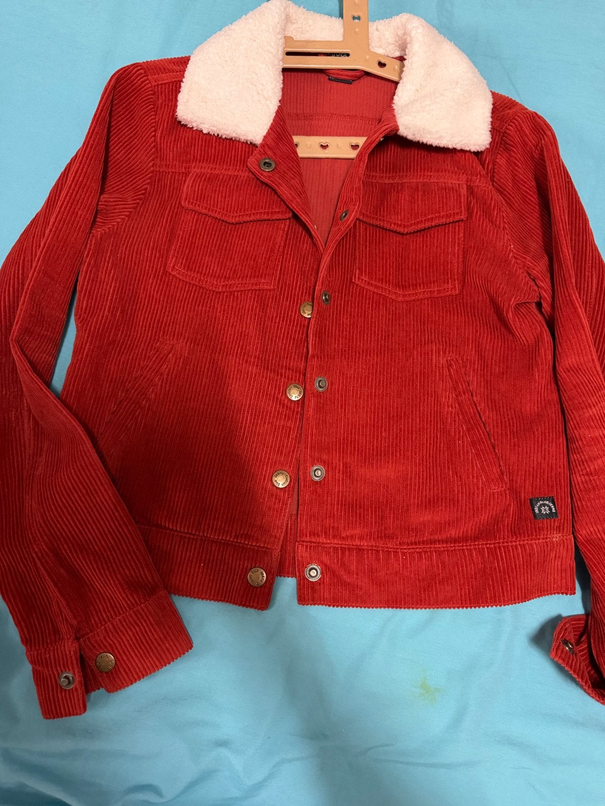 Rode corduroy jas met teddy kraag, Kleding | Dames, Ophalen, Zo goed als nieuw, Maat 38/40 (M), Rood