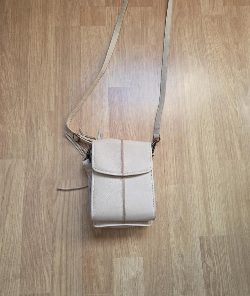 Chabo Leren Schoudertas - Crème/Beige, Overige merken, Beige, Ophalen of Verzenden, Zo goed als nieuw