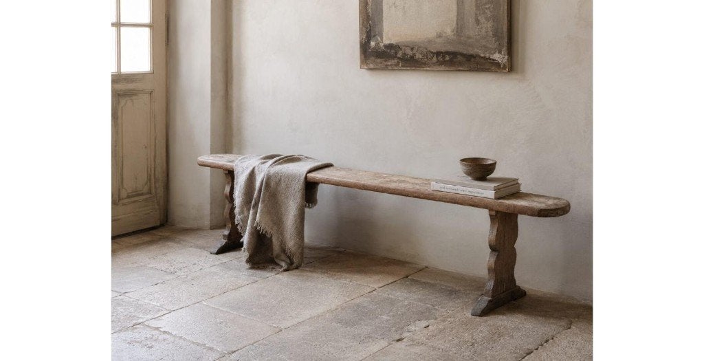Lange Franse wabi-sabi bank verweerd grenenhout, Antiek en Kunst, Antiek | Meubels | Stoelen en Banken, Ophalen