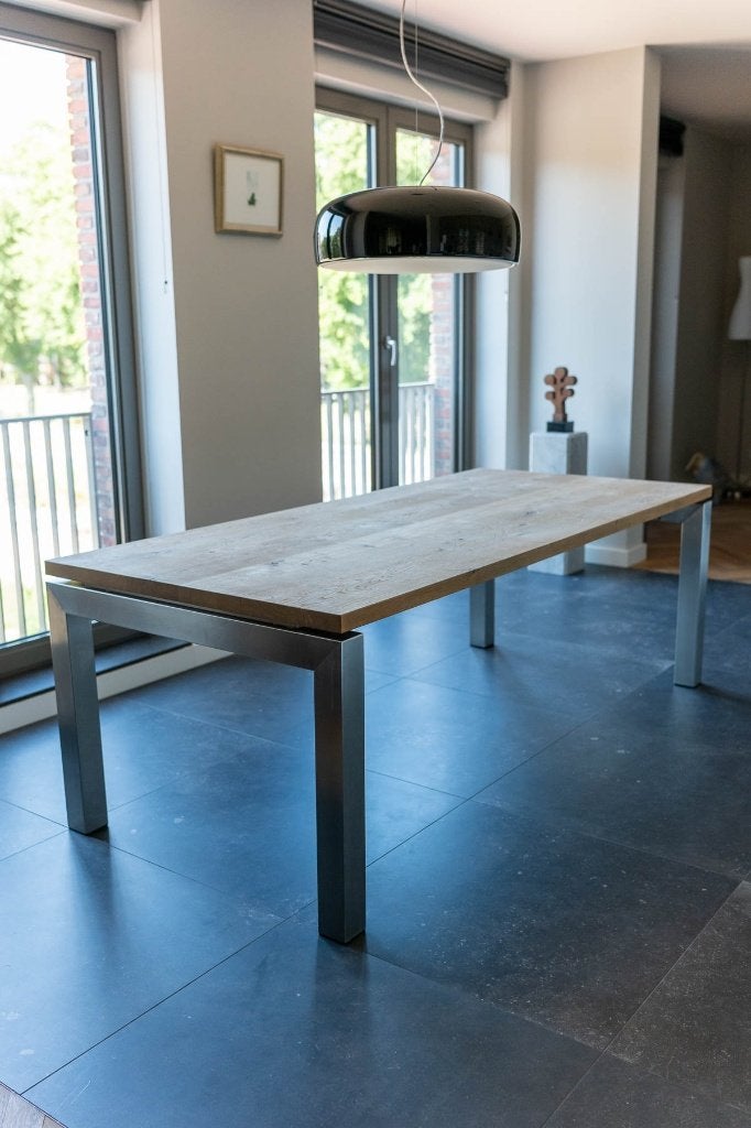Vintage Nederlands design eettafel van Masimo furniture, Huis en Inrichting, Tafels | Eettafels, Gebruikt, 200 cm of meer, Vijf personen of meer