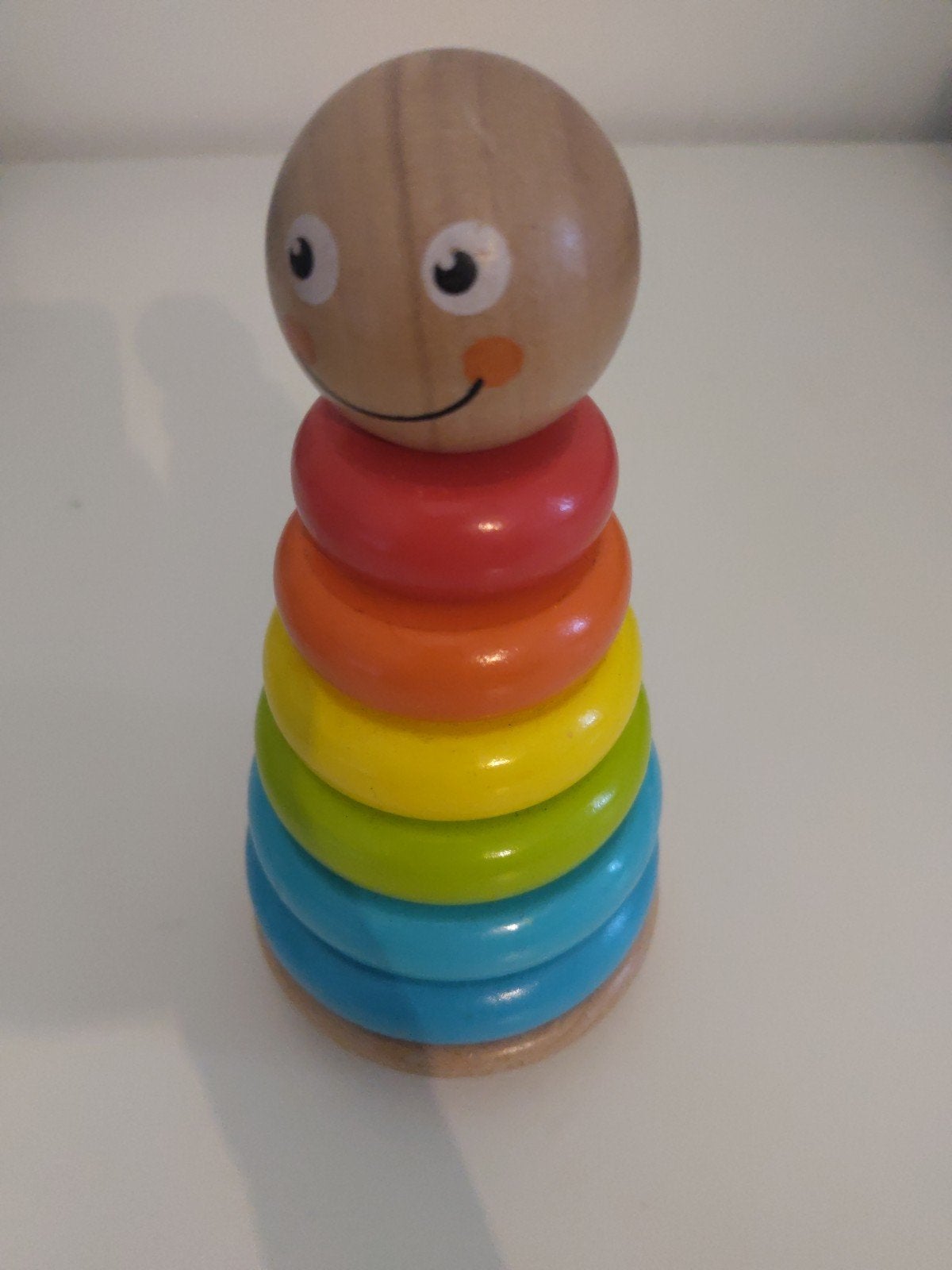Houten Tuimelaar met Gekleurde Ringen - Puzzel Speelgoed, Ophalen of Verzenden, Gebruikt, Overige typen