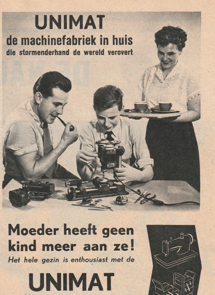 Retro reclame 1957 Unimat machine bouwdoos jongetje, Verzamelen, Retro, Verzenden, Overige typen
