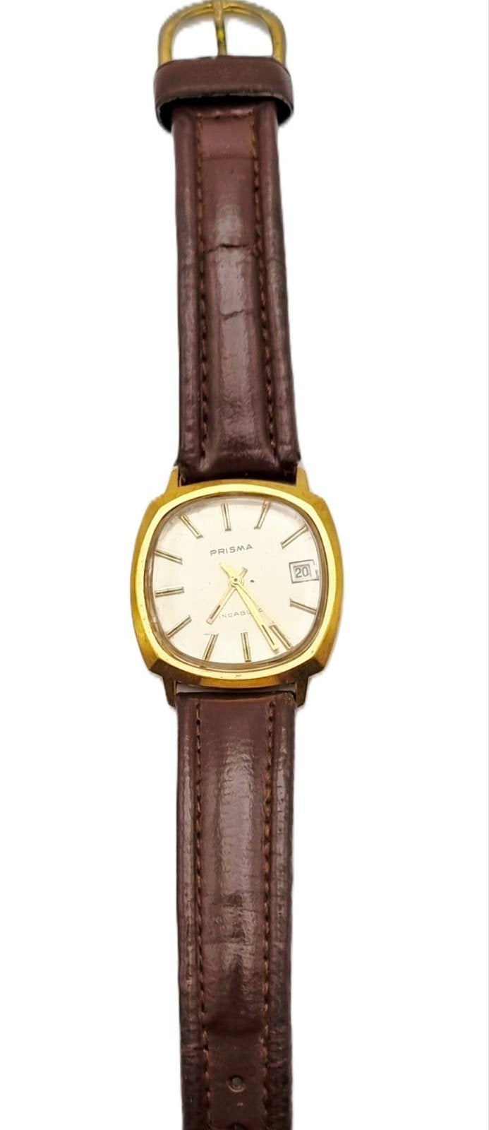 Vintage Prisma Gouden Horloge 0.585 met Leren Bandje, Ophalen of Verzenden