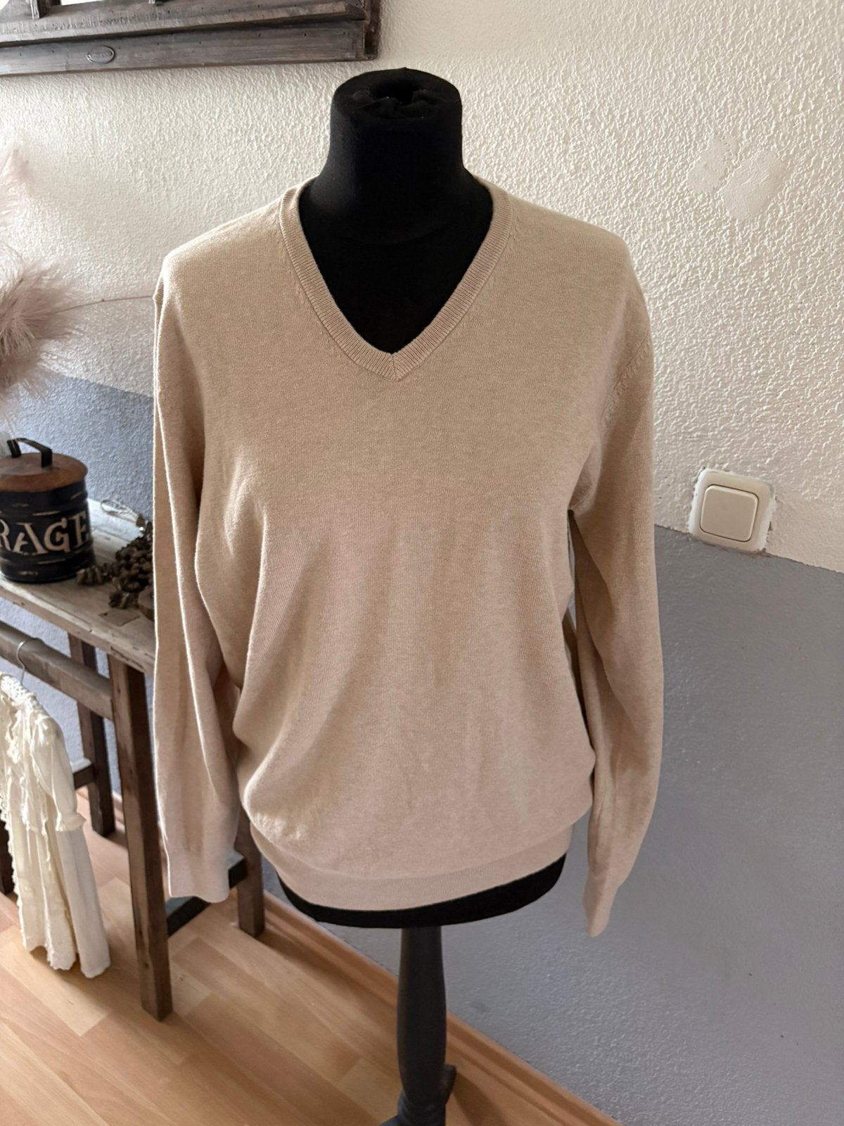 Steppin Out mooie beige heren V-hals trui mt M ZGAN, Ophalen of Verzenden, Zo goed als nieuw, Maat 48/50 (M), Beige