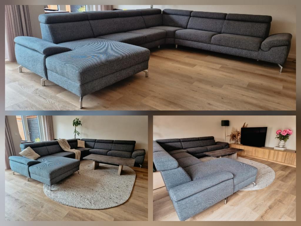 Montel antraciet hoekbank met chaise longue zeer goede staat, Ophalen, Zo goed als nieuw, Stof, Modern, Comfortabel