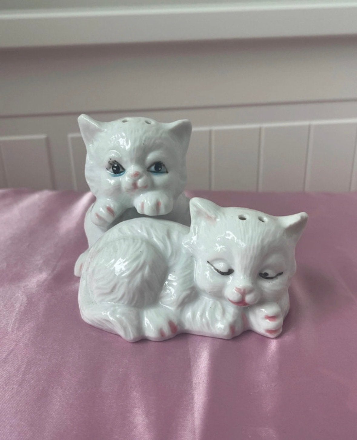 Vintage Katten Zout- en Pepervaatjes - Keramiek, Vintage, Ophalen of Verzenden, Zo goed als nieuw, Wit