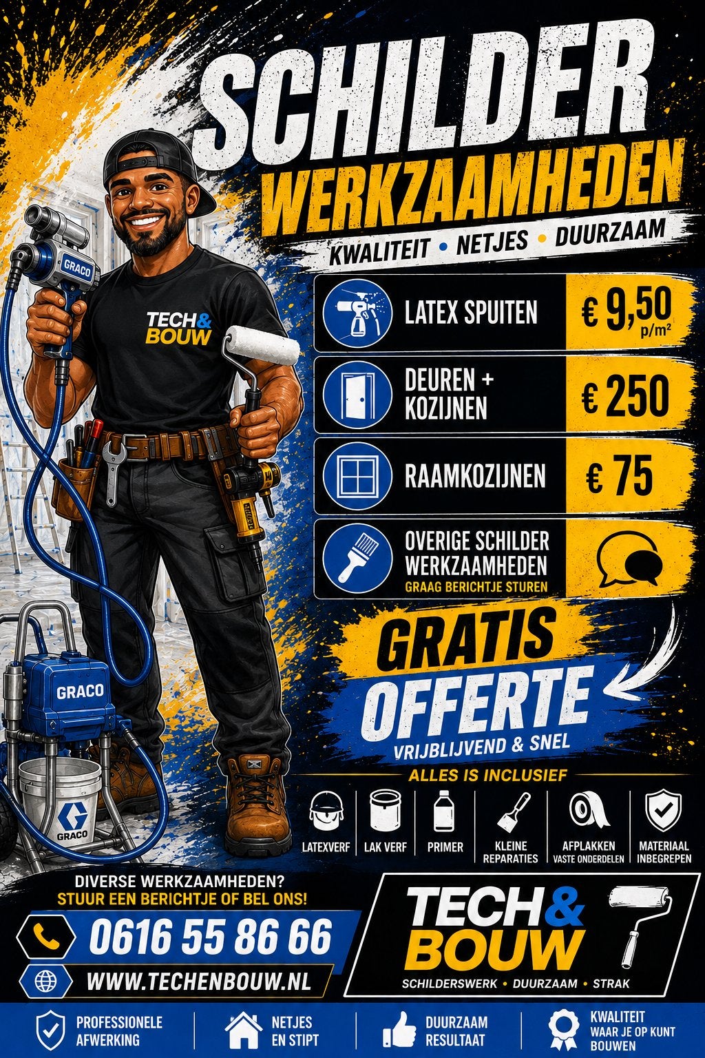 Latex spuiten €9,50 & afbouw werkzaamheden, Garantie, Nieuwbouw of Opbouw