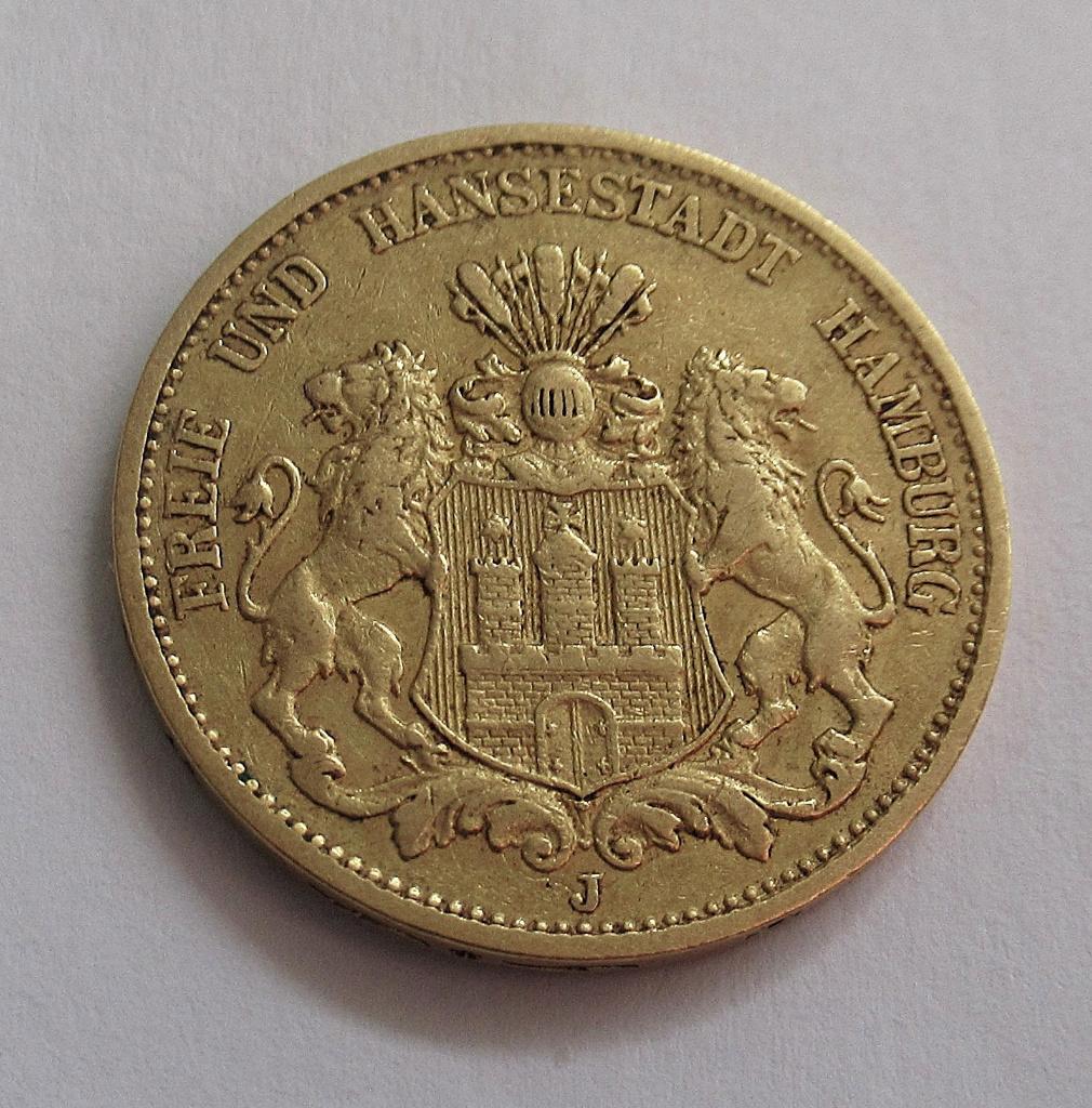 Hamburg 20 mark 1884, Verzenden, Duitsland, Goud