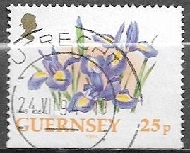 GUERNSEY 25p. zegel Bloemen - Iris - 1994, Verzenden, Gestempeld