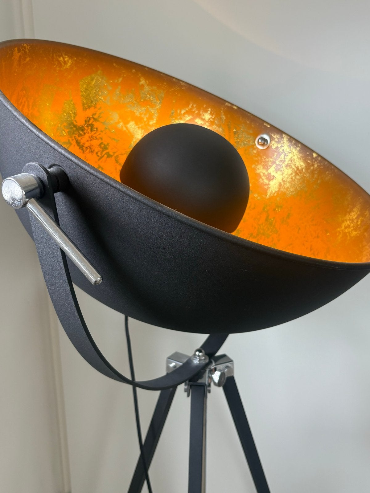 Industriële vloerlamp 'Golden Sun' met dimmer, Ophalen, Zo goed als nieuw, Metaal, 100 tot 150 cm