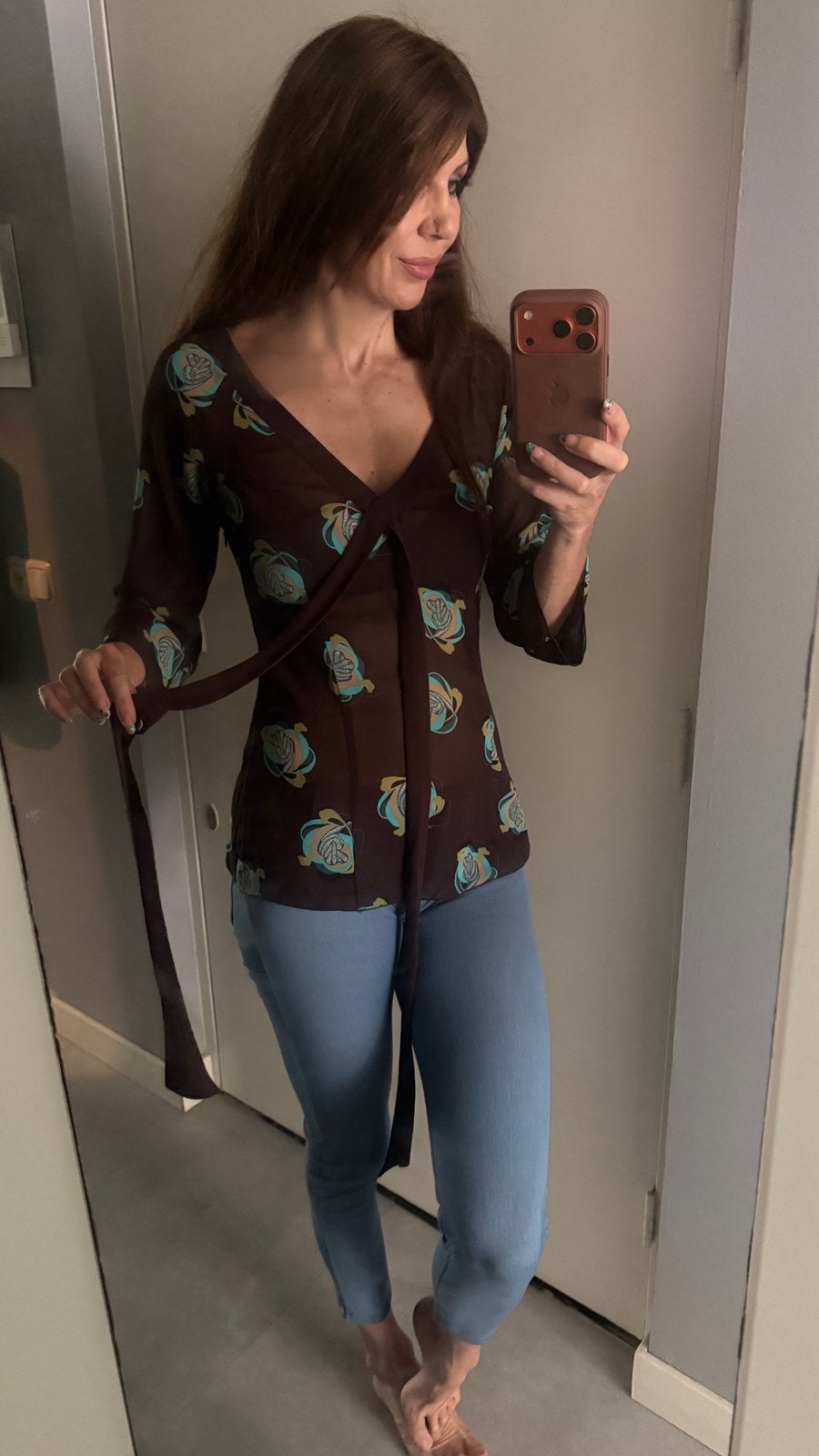 Blouse met strik, Kleding | Dames, Blouses en Tunieken, Ophalen of Verzenden, Zo goed als nieuw, Maat 36 (S), Bruin