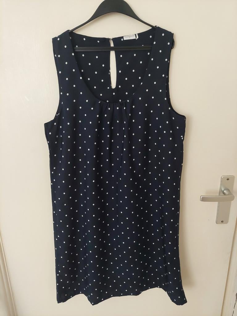 Donker blauw jurk met stippen, Ophalen of Verzenden, Zo goed als nieuw, Blauw