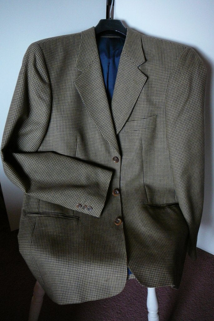 colbert beige/bruin fijn ruitje mt 54   18 euro, Ophalen of Verzenden, Zo goed als nieuw, Maat 52/54 (L), Bruin