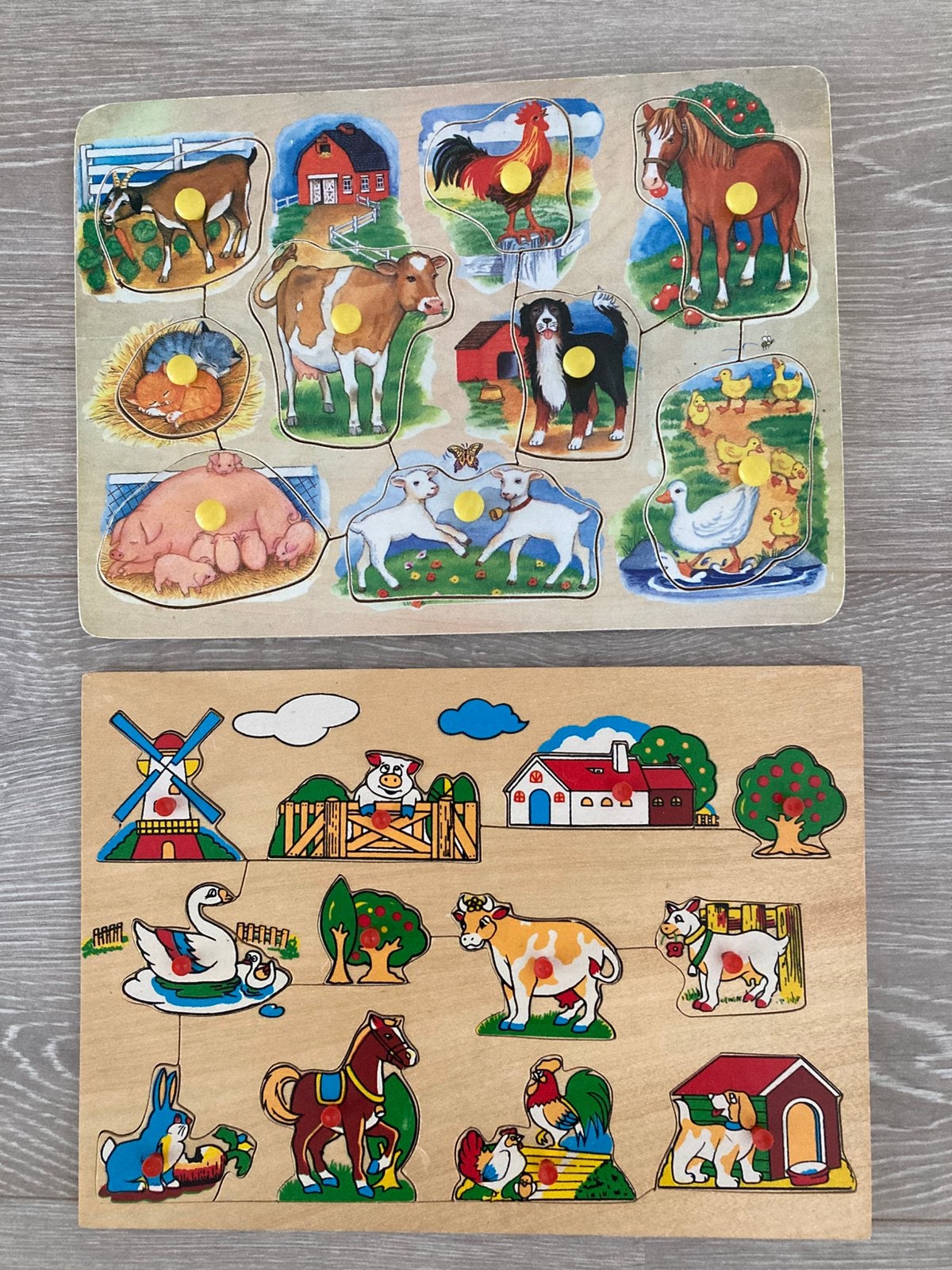 2 Nostalgische Houten Kinder Puzzels (boerderij dieren)🎁, Ophalen of Verzenden, Minder dan 10 stukjes, Zo goed als nieuw, 6 maanden tot 2 jaar