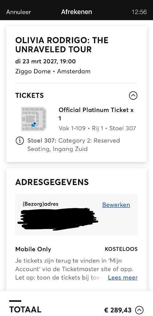 Olivia Rodrigo Ziggo Dome Platinum Ticket, Eén persoon, Maart