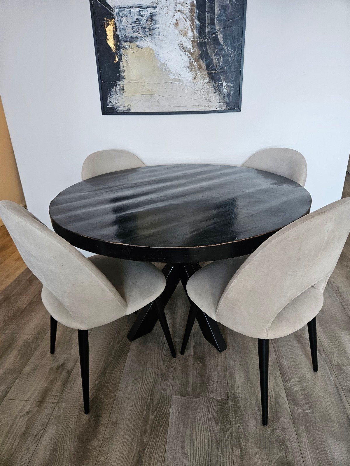 Eettafel rond 120cm zwart mangohout met X poot, Huis en Inrichting, Tafels | Eettafels, Ophalen, Rond, Vier personen, 100 tot 150 cm