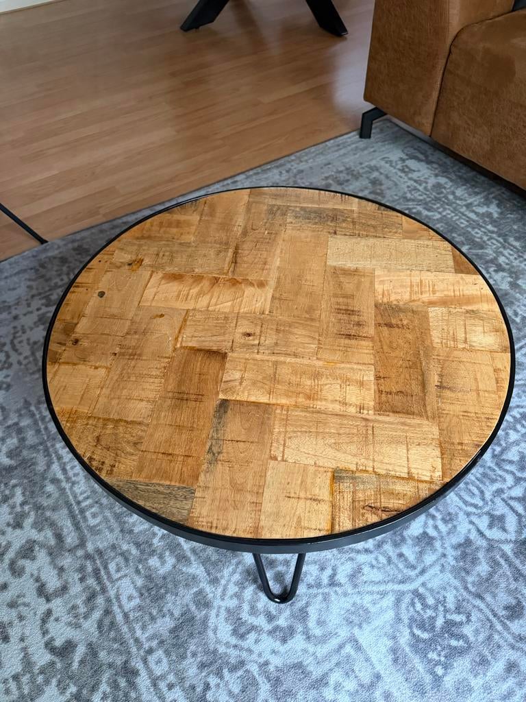 Salontafel van mangohout, rond, diameter 70 cm, Ophalen, Rond, 50 tot 100 cm, Zo goed als nieuw