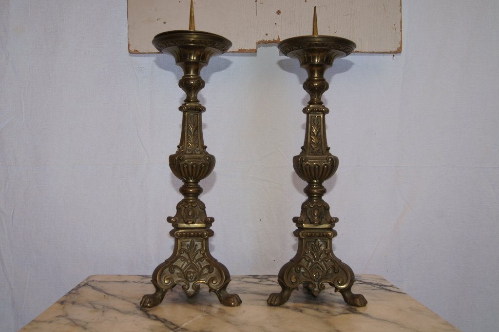 Antieke bronzen kandeleren ( Set van 2, Antiek en Kunst, Antiek | Kandelaars, Ophalen of Verzenden, Koper of Brons