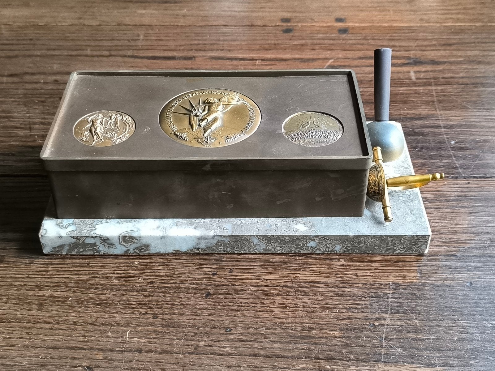 bureau set brons met briefopener en penhouder, Ophalen of Verzenden