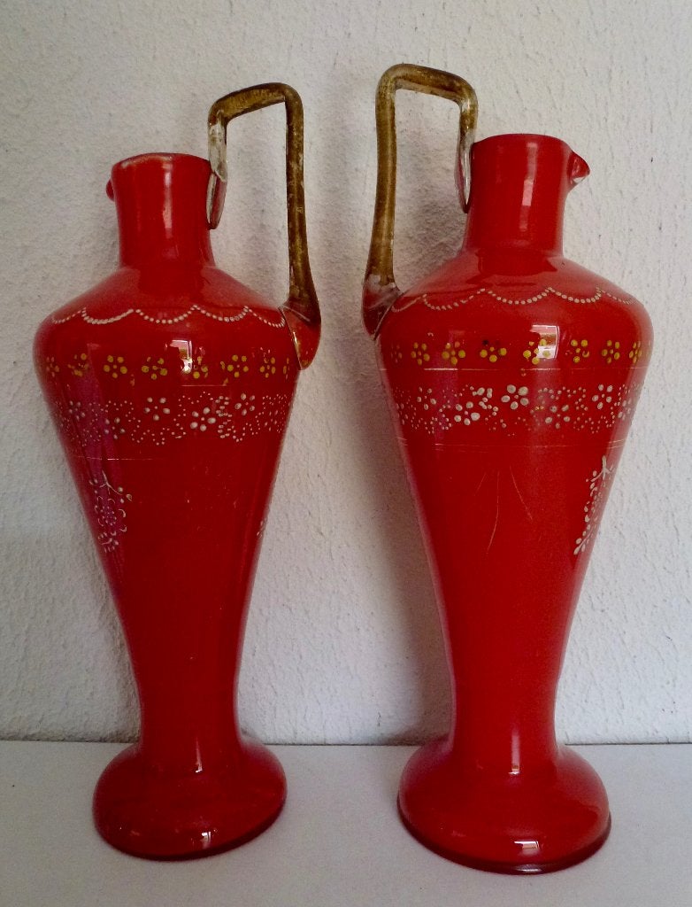 Set van 2 Rode Venetiaanse Vazen met Gouden Handvatten, Verzenden