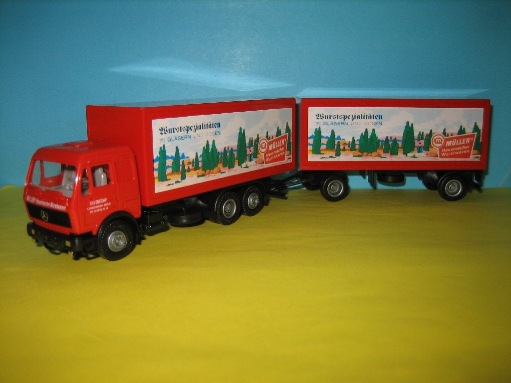 Muller-Qualitet  MERCEDES combi met afzet-bakken Herpa, Ophalen of Verzenden, Zo goed als nieuw, Bus of Vrachtwagen, Herpa