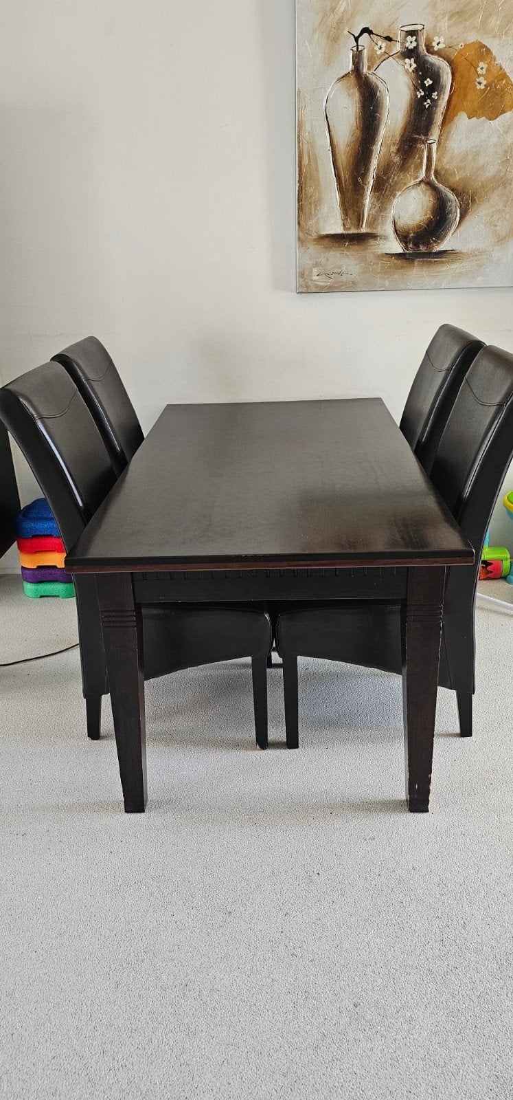 houten eettafel met stoelen, Ophalen, Gebruikt, 4 tot 6 stoelen