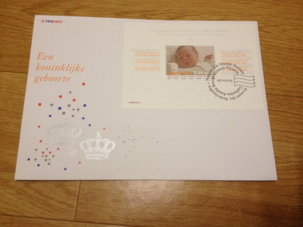 Eerste Dag envelop van de geboorte van Prinses Amalia, Ophalen of Verzenden, Onbeschreven, Nederland