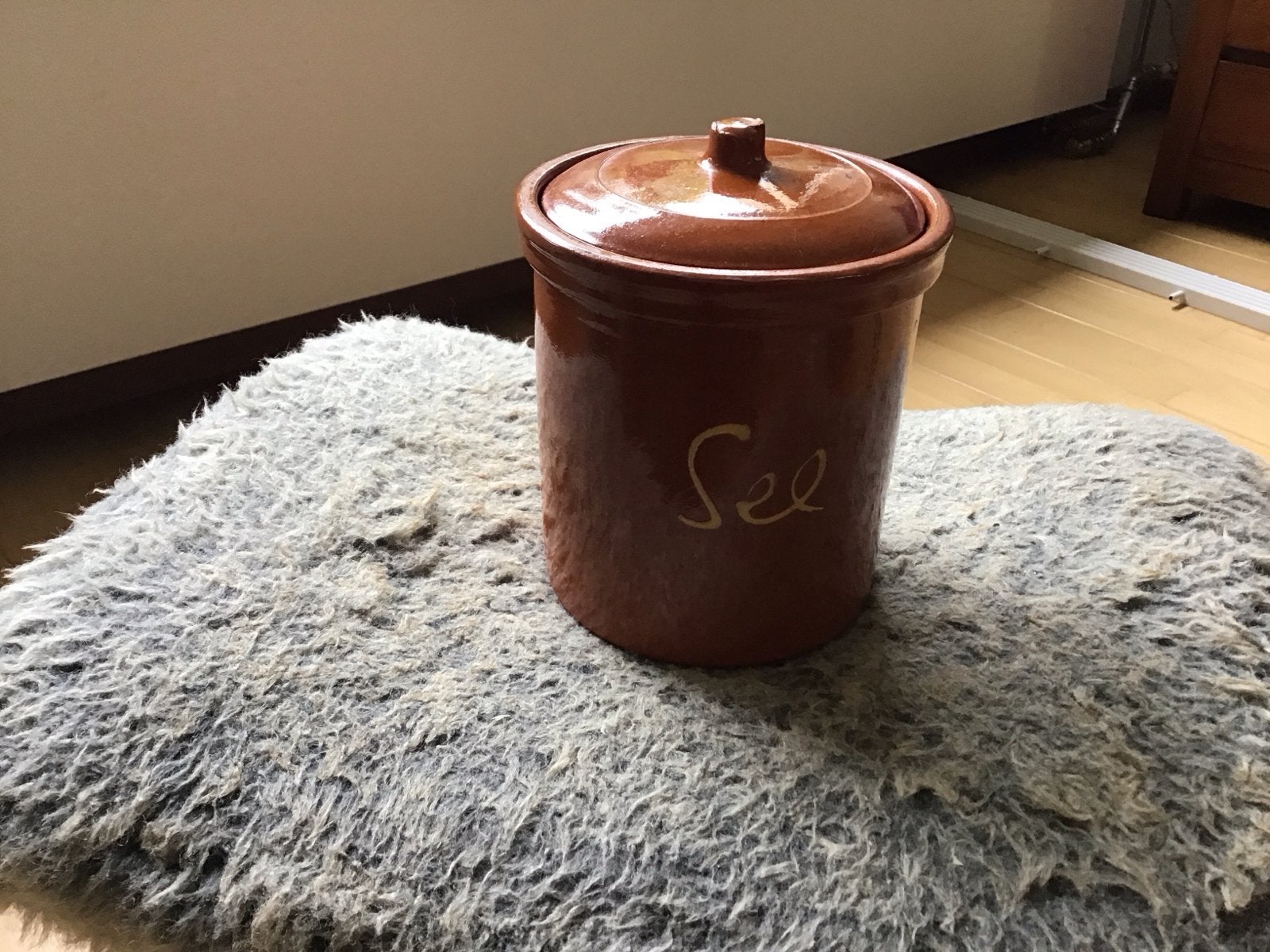Vintage Aardewerken Zoutpot met Deksel - Bruin, Ophalen of Verzenden