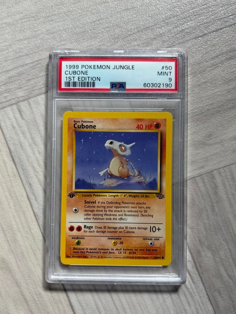 Cubone 1999 Pokemon Jungle 1st Edition PSA 9 Mint, Ophalen of Verzenden, Losse kaart