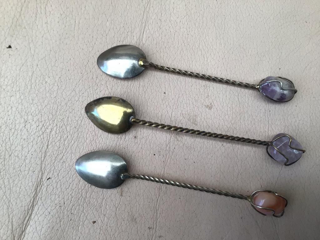 Set van 3 decoratieve lepeltjes met edelstenen, Ophalen of Verzenden