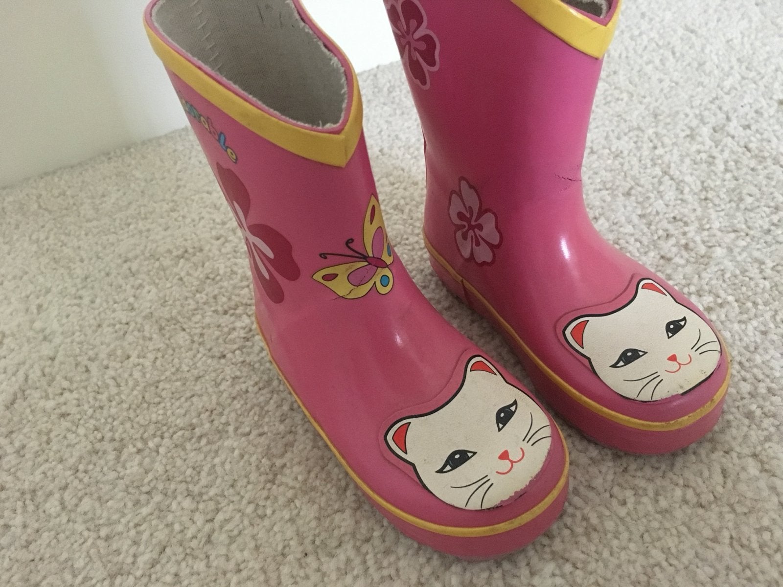 Roze kinderlaarzen met katten en vlinders -Adorable, Ophalen, Gebruikt, Meisje, Laarzen