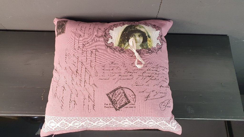 Brocante woonkussen La Belle Epoque, roze, decoratie. S26, Tweedehands verkoop, Tweedehands verkoop, Gebruikt, Vierkant