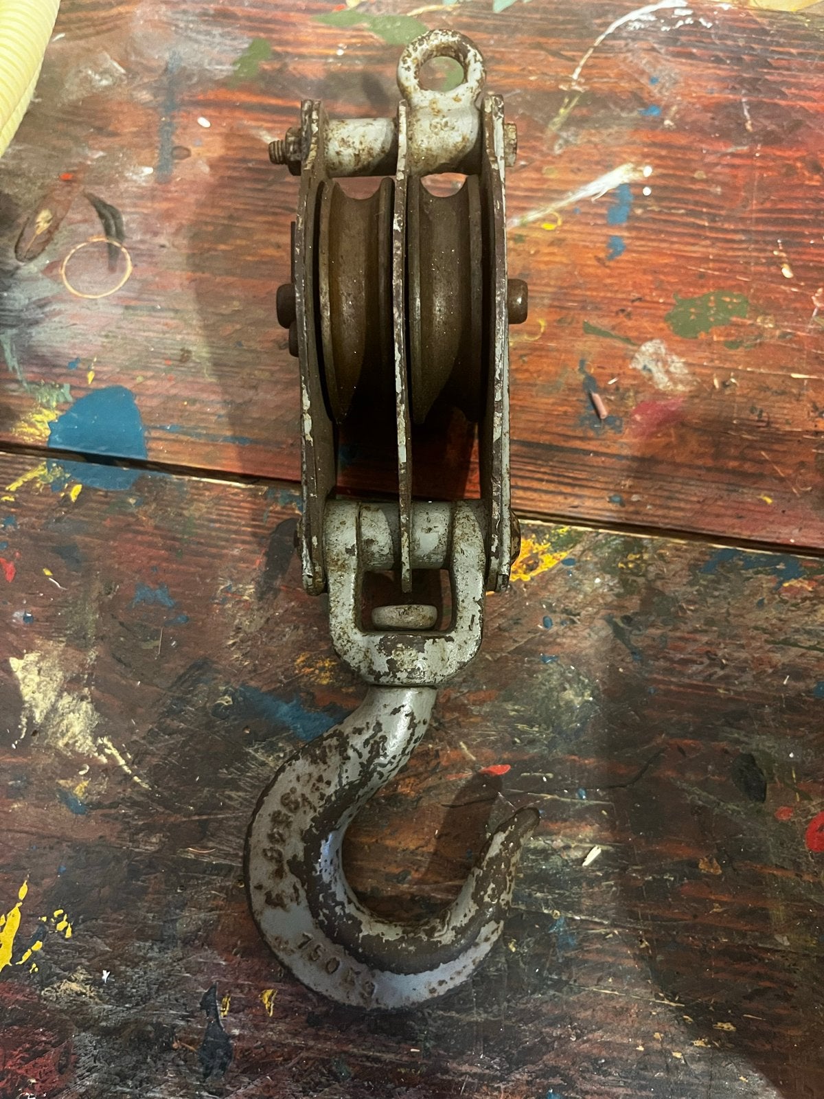 Vintage Katrol met Haak - 24 cm - Decoratief/Industrieel, Ophalen of Verzenden