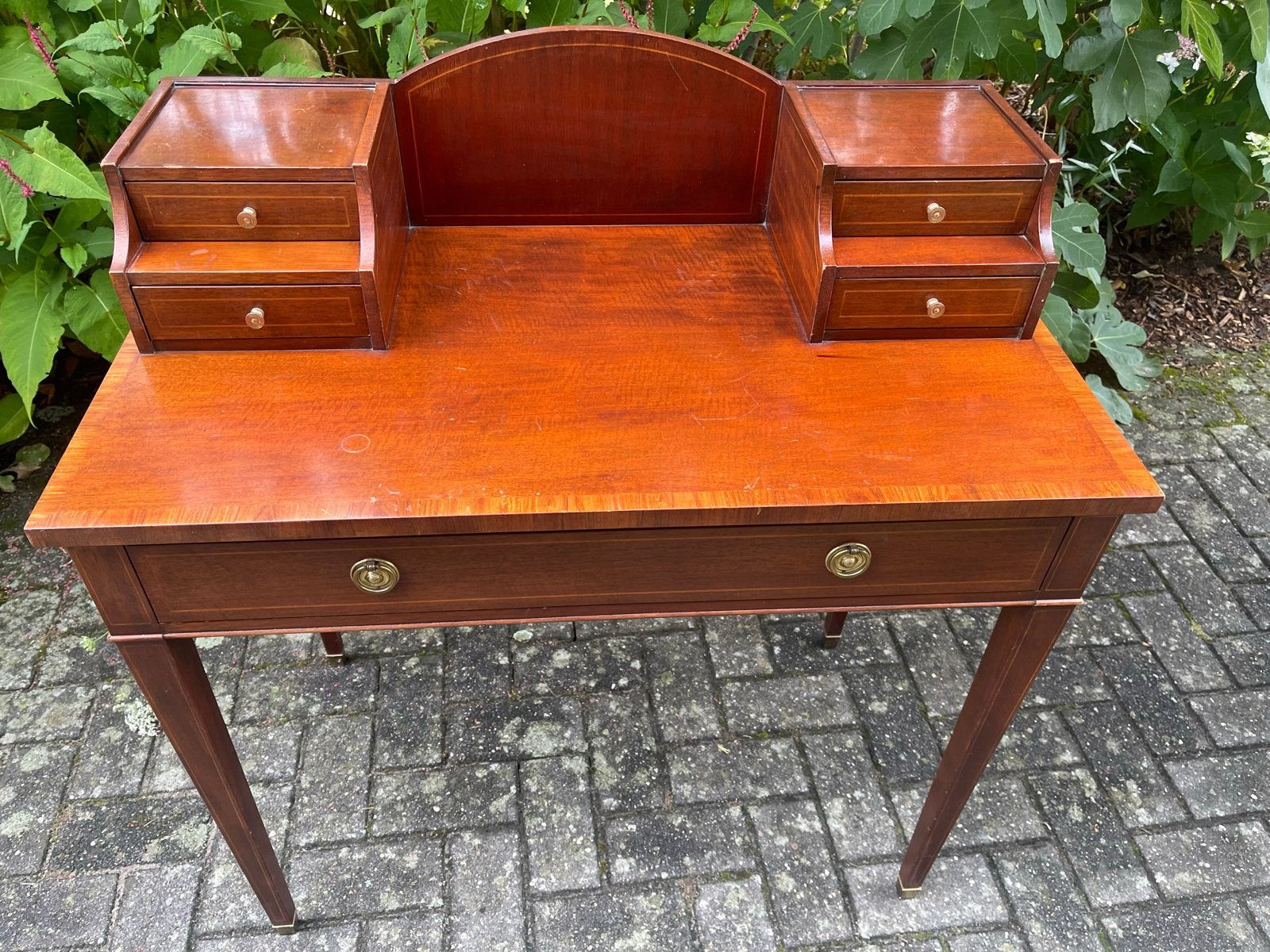 Antiek mahonie bureau met opbouw en lade, Antiek en Kunst, Ophalen