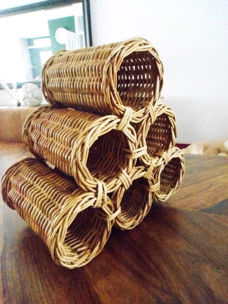 Vintage rotan wijnrek uit de jaren 70, Huis en Inrichting, Woonaccessoires | Wijnrekken, Ophalen, Overige materialen, 5 tot 15 flessen