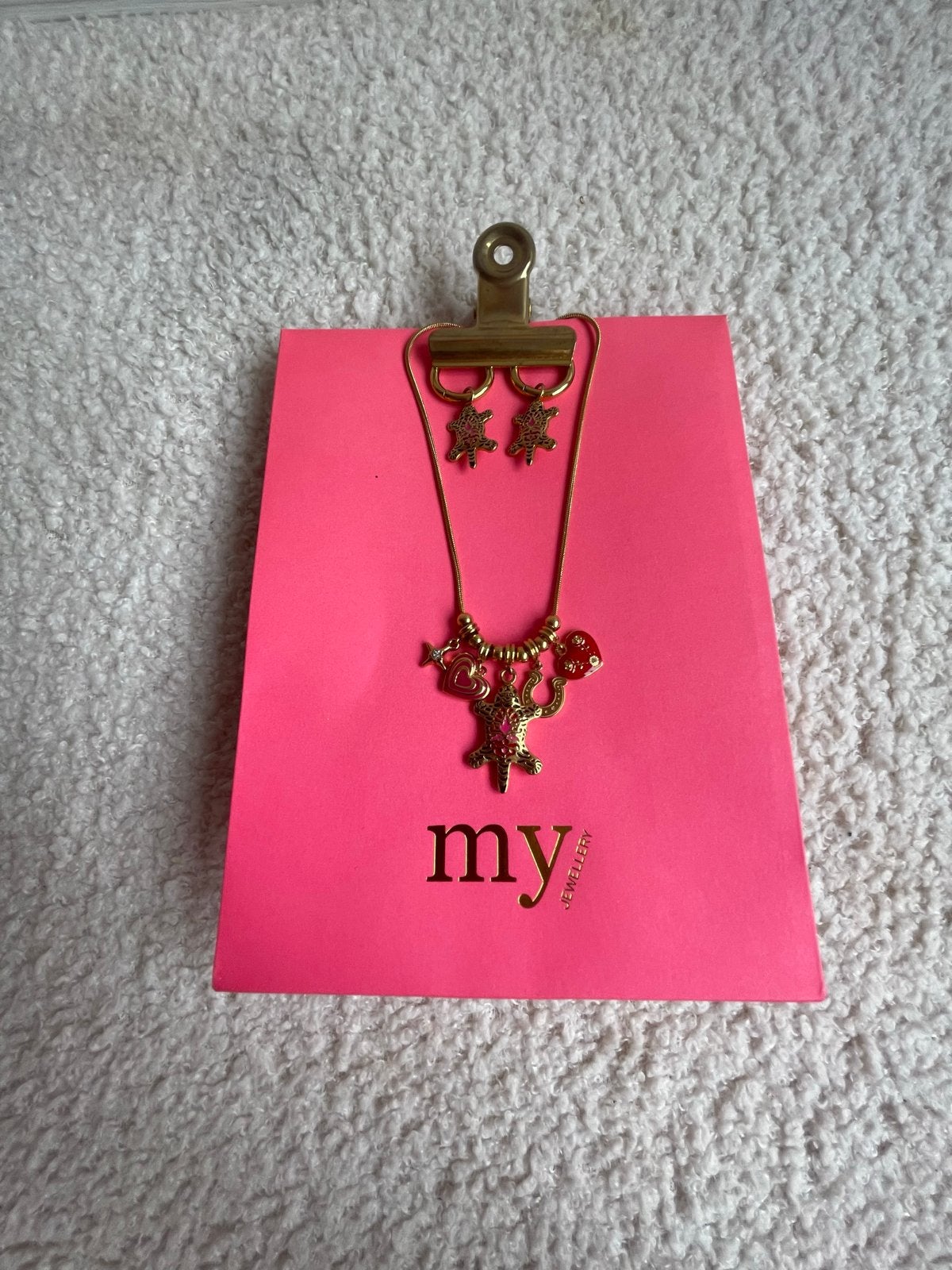 Gouden ketting en oorbellen set van My jewerlly, Met kristal, Overige materialen, Ophalen of Verzenden, Zo goed als nieuw