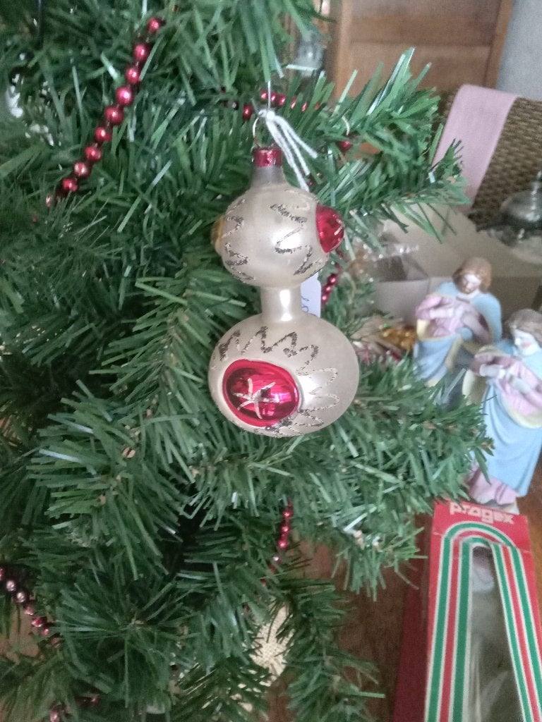 oude glazen kerstbal model dubbele bol, Diversen, Kerst, Ophalen of Verzenden, Gebruikt
