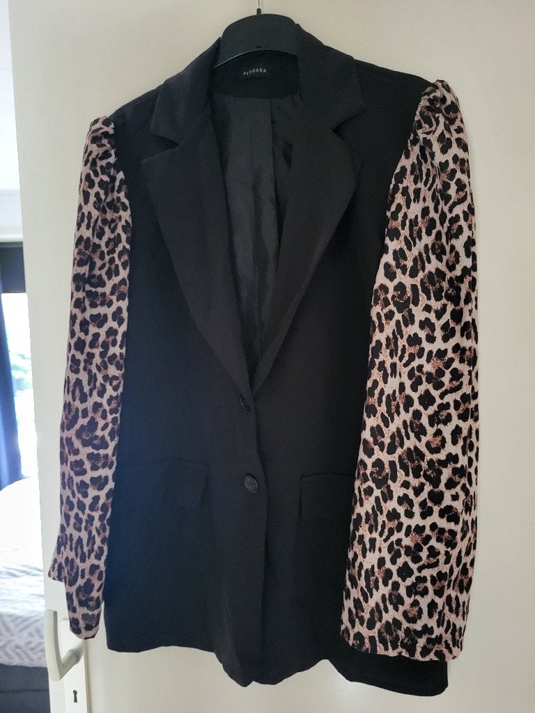 Blazer zwart panterprint maat L, Zwart, Maat 42/44 (L), Ophalen of Verzenden, Jasje