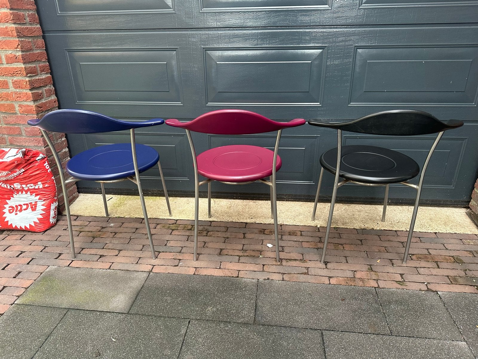 Set van 3 Brent Krogh design stoelen - Blauw, Rood, Zwart, Gebruikt, Overige kleuren, Drie, Ophalen of Verzenden