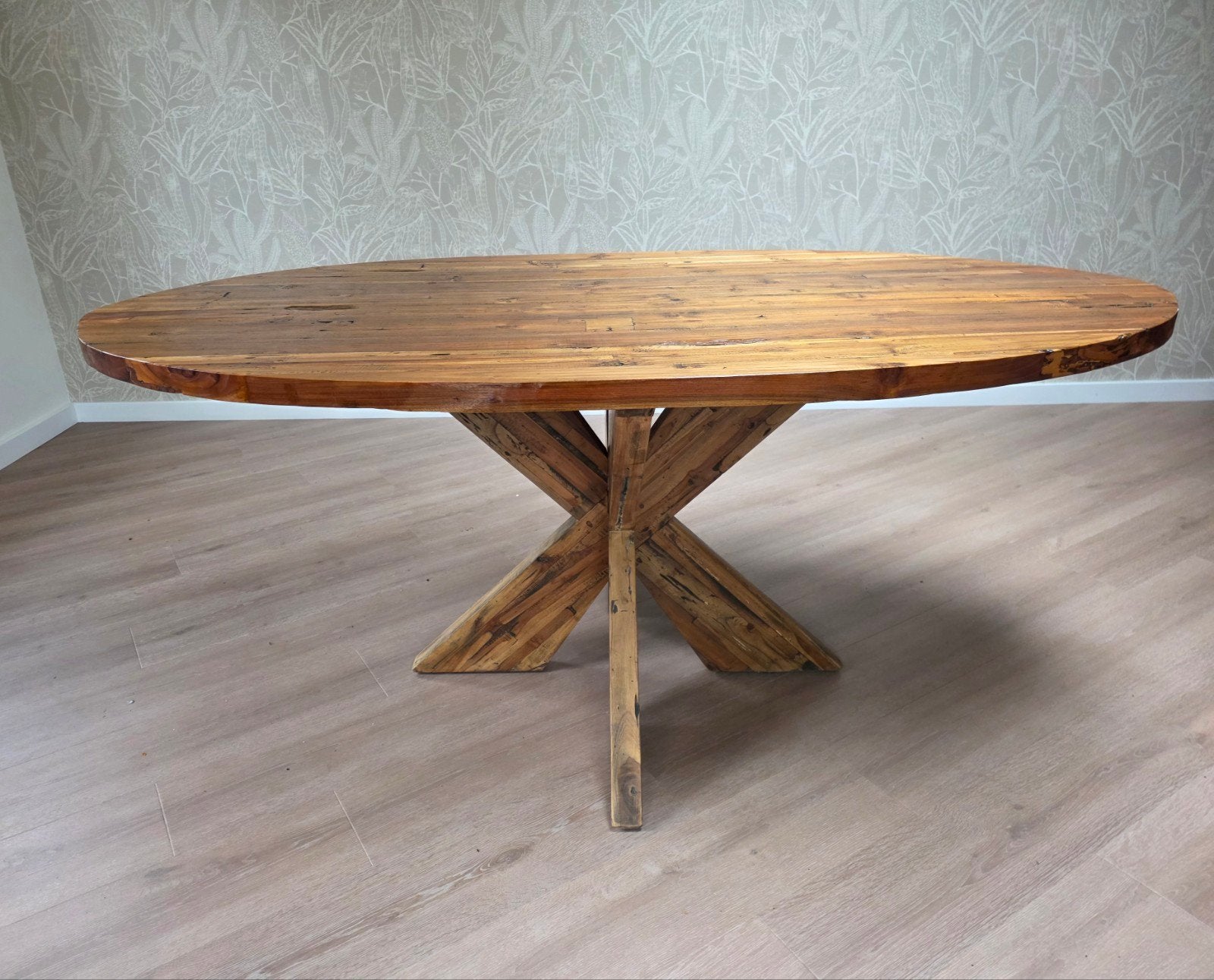 Massief houten ovale eettafel 180x90, Ophalen, 50 tot 100 cm, Zo goed als nieuw, Vijf personen of meer