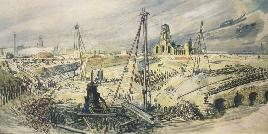Marius Richters (1878-1955): Herstel van Rotterdam , 1943, Antiek en Kunst, Ophalen, Overige onderwerpen, Lithografie, Gelimiteerde oplage