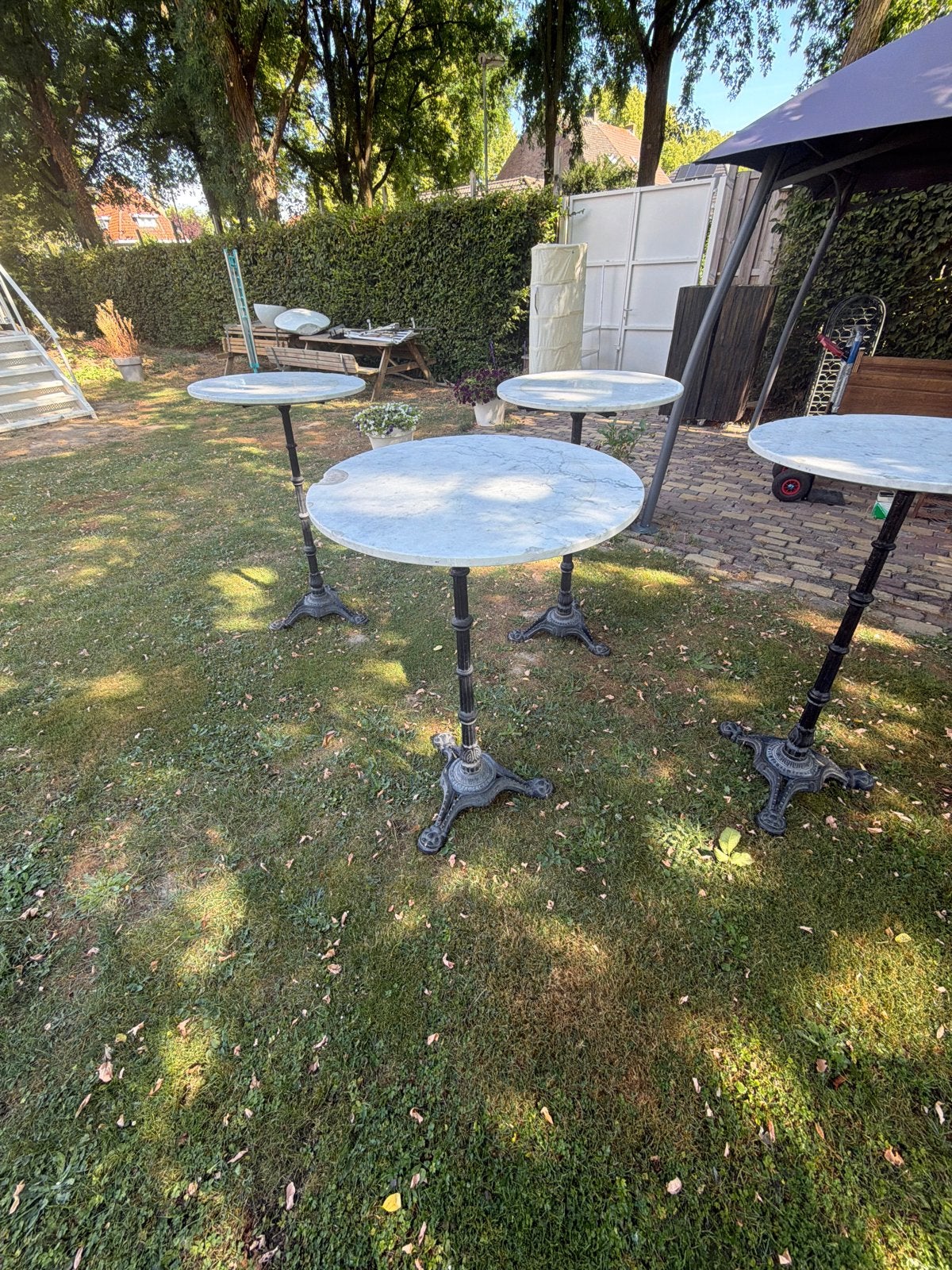 Set van 4 marmeren bistrotafels, Ophalen, Minder dan 50 cm, Gebruikt, 50 tot 100 cm