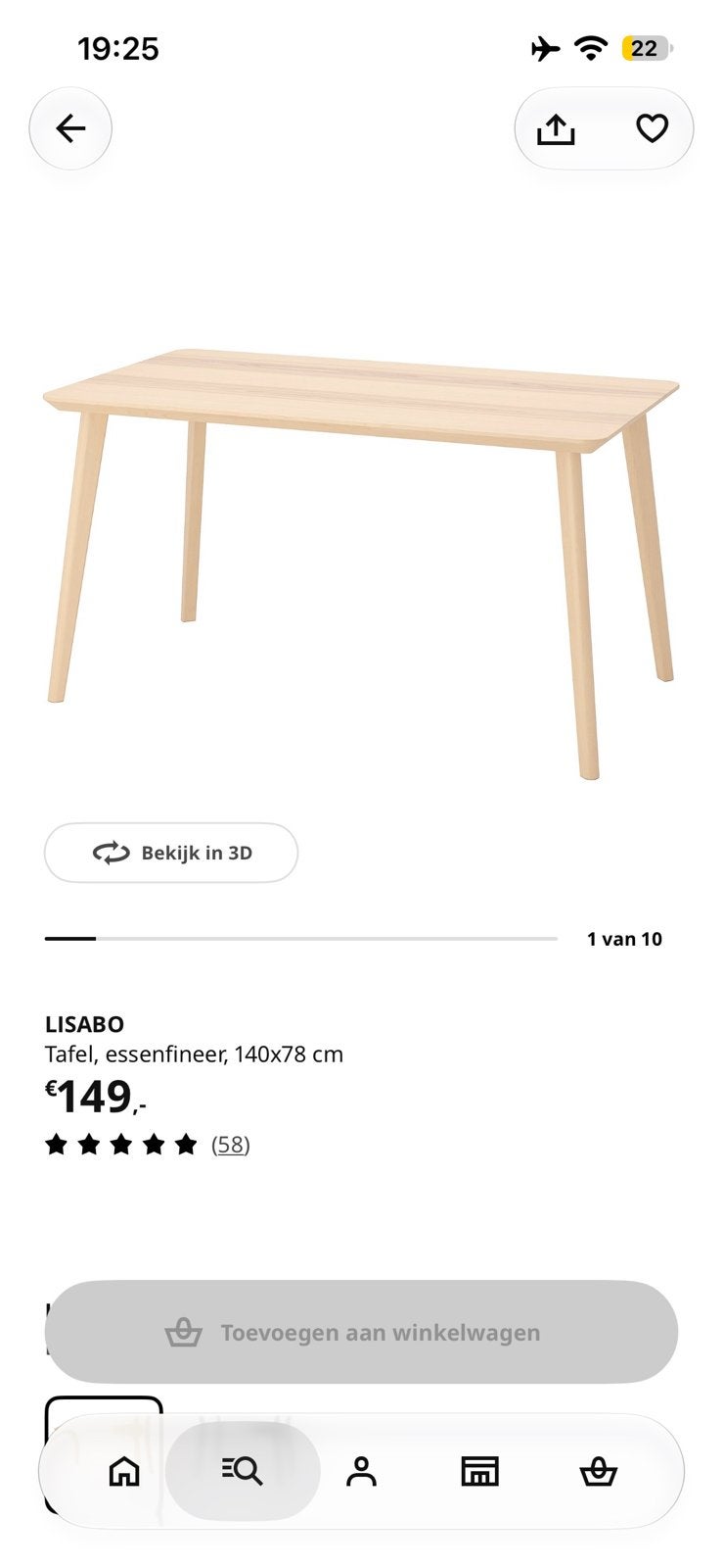 Eettafel Lisabo ikea, Ophalen, 200 cm of meer, 50 tot 100 cm, Zo goed als nieuw