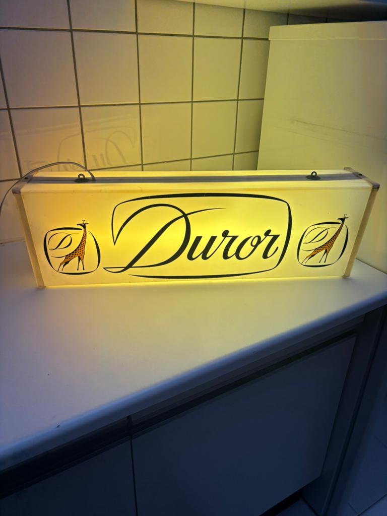 Vintage Durol Lichtbak - Reclamebord met Giraffe, Verzamelen, Merken en Reclamevoorwerpen, Ophalen of Verzenden, Gebruikt, Lichtbak of (neon) lamp