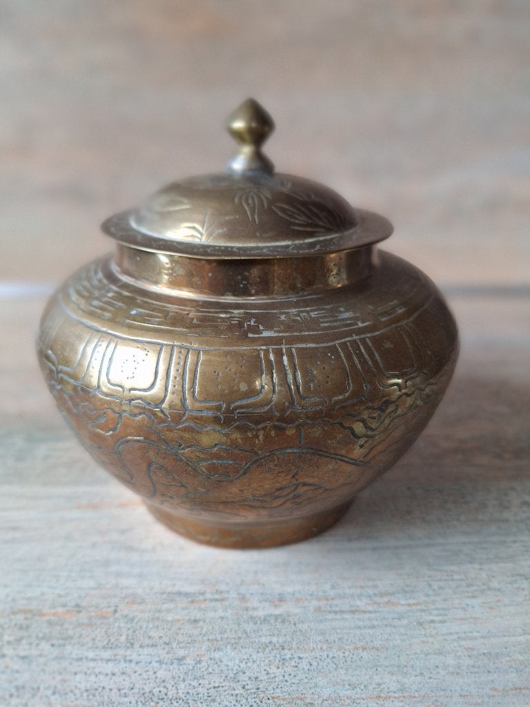 Antieke Oosterse Koperen Pot met Deksel - Draak & Feniks, Ophalen, Koper