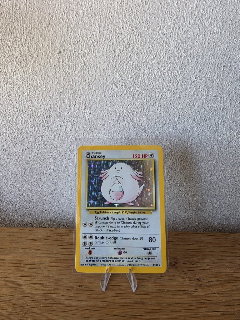 Pokémon Chansey 3/102 Base Set holo - vintage 1999, Ophalen of Verzenden, Zo goed als nieuw, Losse kaart, Foil