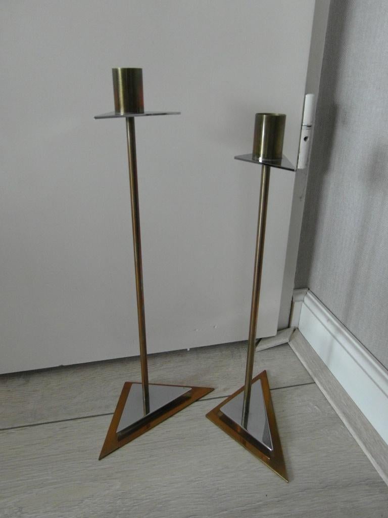 2 nieuwe goudkleurige kandelaars, 25 tot 50 cm, Nieuw, Ophalen of Verzenden, Metaal
