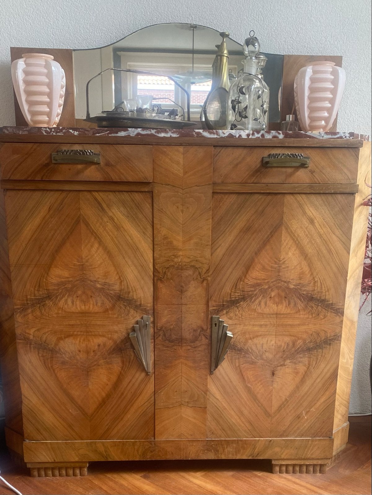 Art Deco Dressoir met Marmeren Blad en Spiegel, Antiek en Kunst, Ophalen